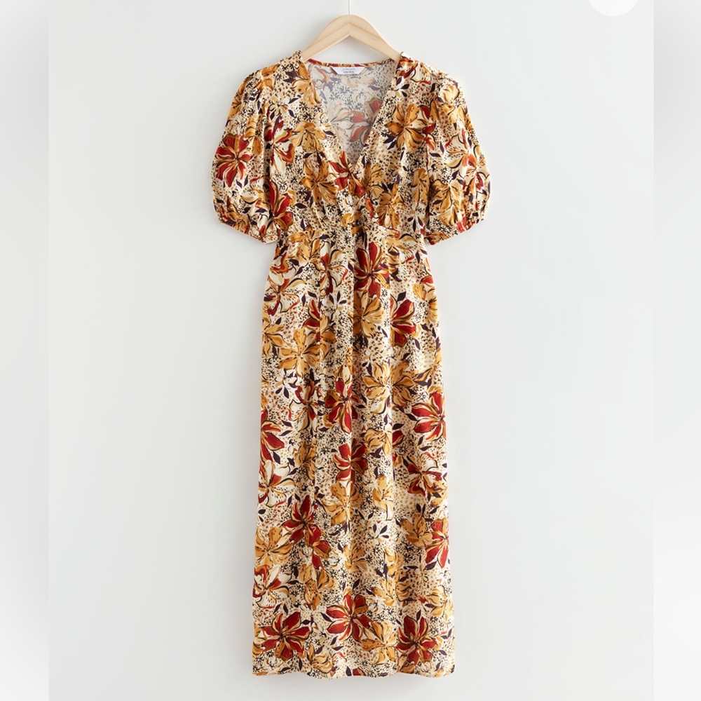 & other stories puffed sleeves printed midi dress size 12 nwt